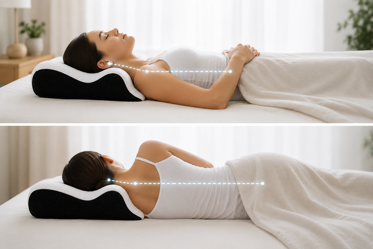 Personne allongée avec un oreiller ergonomique Nuvéore